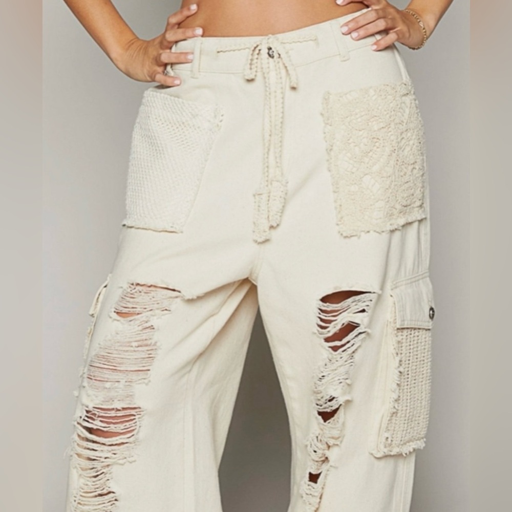 Cream Distressed Cargo Pants by POL hoodie and photo also listed in my closet - Picture 3 of 15